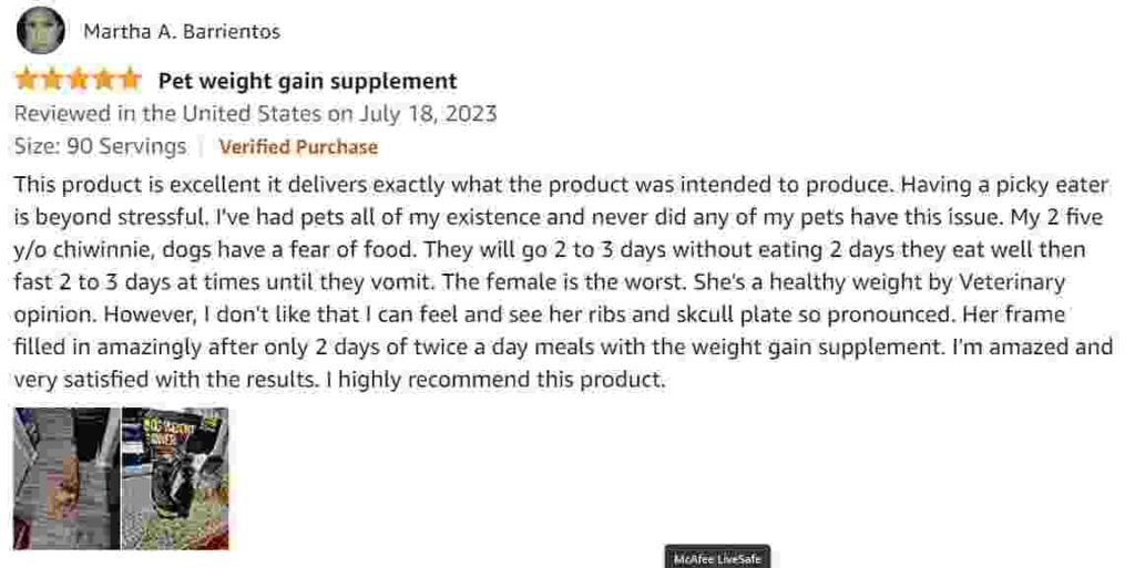 amazon review Pet care sciences puppy weight gain supplement