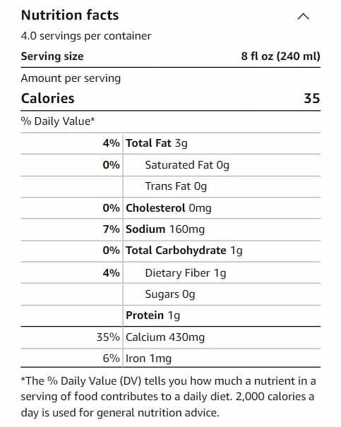 nutrition facts for Califia farms organic best  almond milk for dogs 