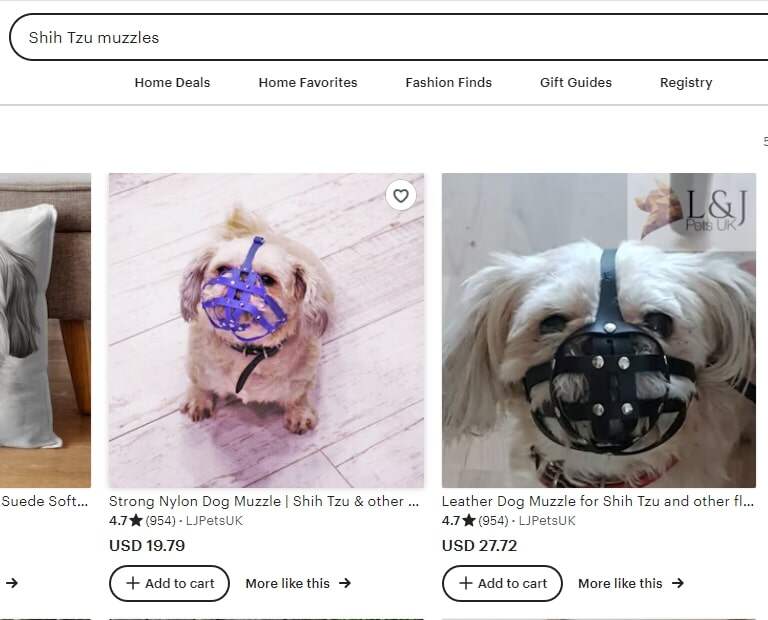 ETSY muzzles for Shih Tzu